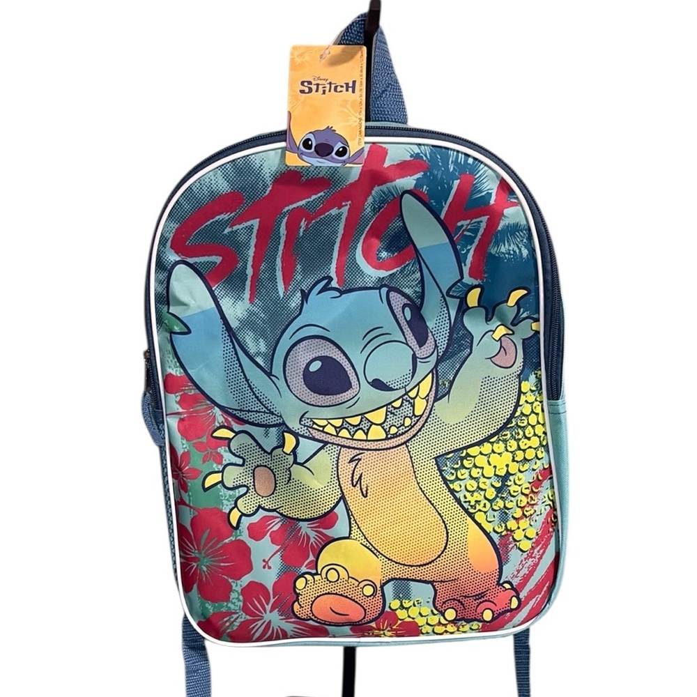 Disney Stitch Kids' Backpack - Tropical Hawaiian Print - Blue & Teal